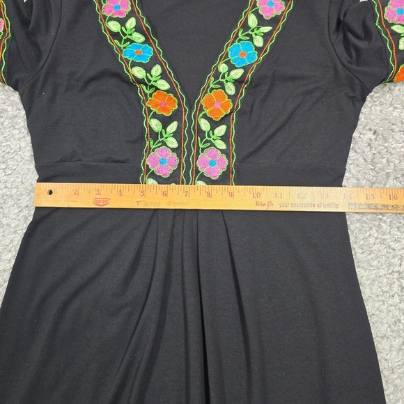 Cache Dress Womens Medium Black Short Bell Sleeve Embroidered Boho Festival - Picture 10 of 14